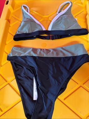Cupshe Olive Green and Black Two-Piece Bikini Set